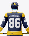 Men’s Full Ice Hockey Kit with Stick mockup (Back View)