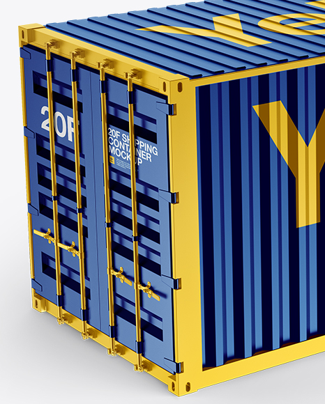 20F Metallic Shipping Container Mockup - Halfside View (High-Angle Shot