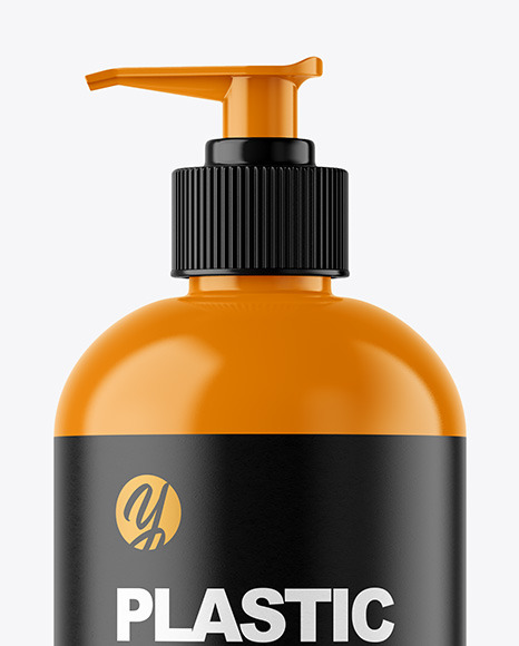 Glossy Plastic Bottle with Pump Mockup