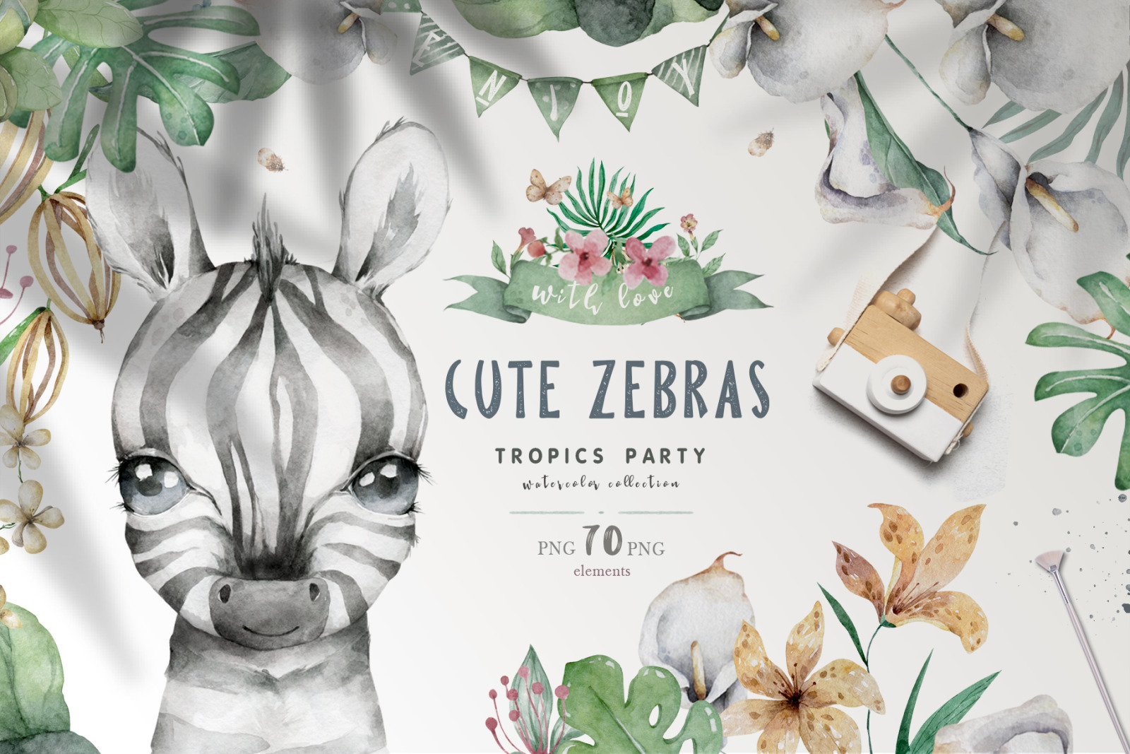 Cute Zebras Watercolor Jungle