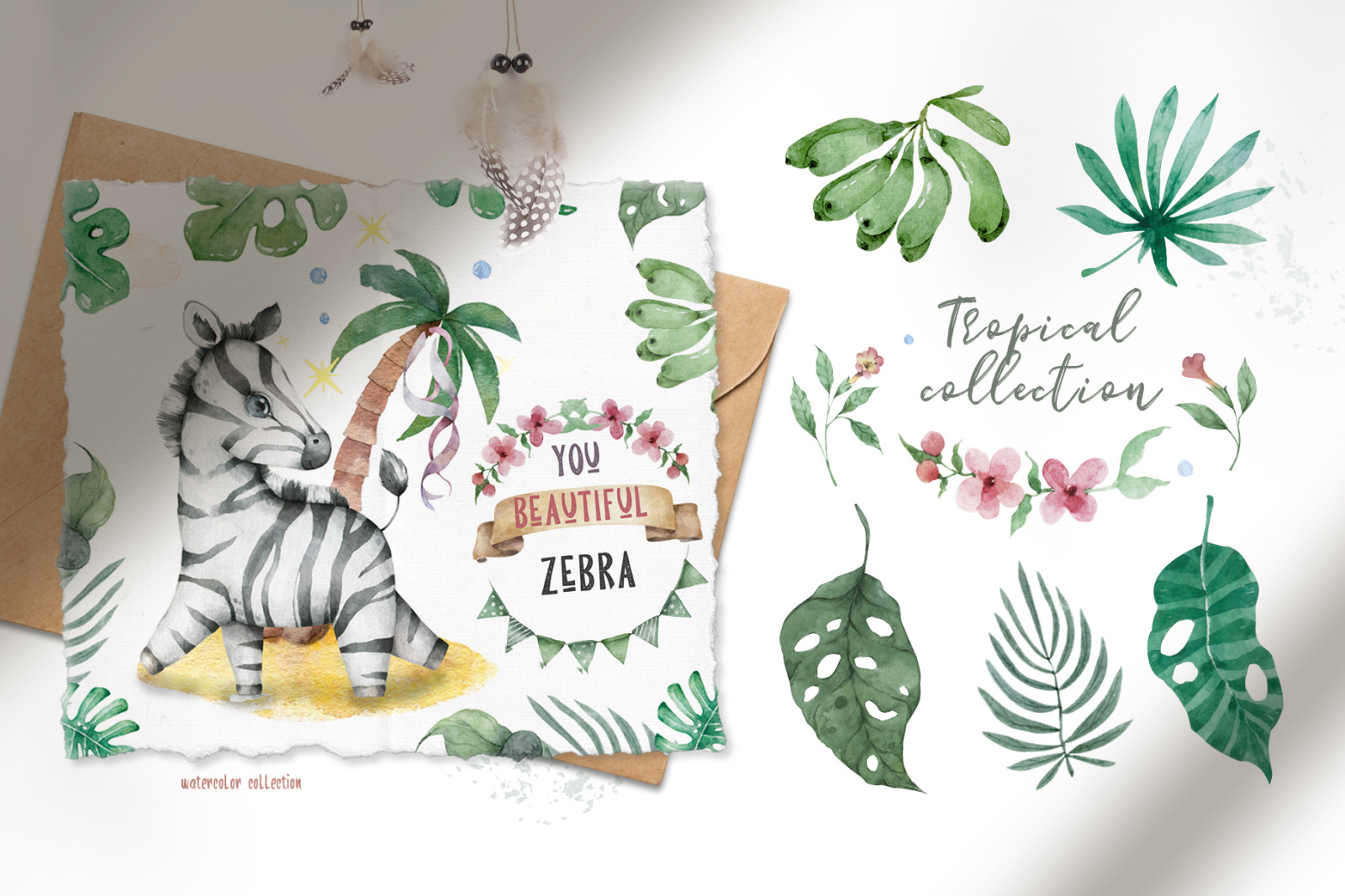 Cute Zebras Watercolor Jungle