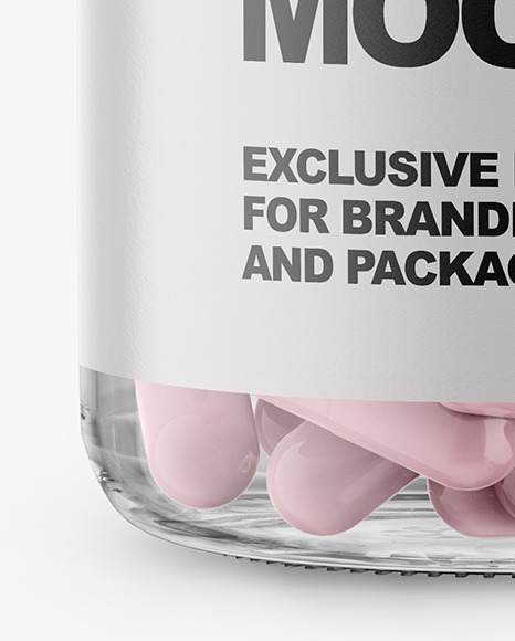 Clear Glass Bottle With Pills Mockup