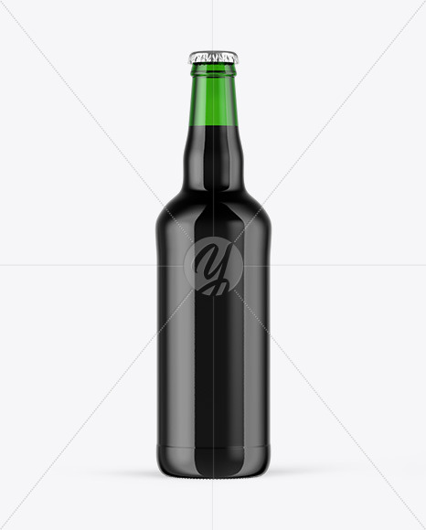 Green Glass Dark Beer Bottle Mockup
