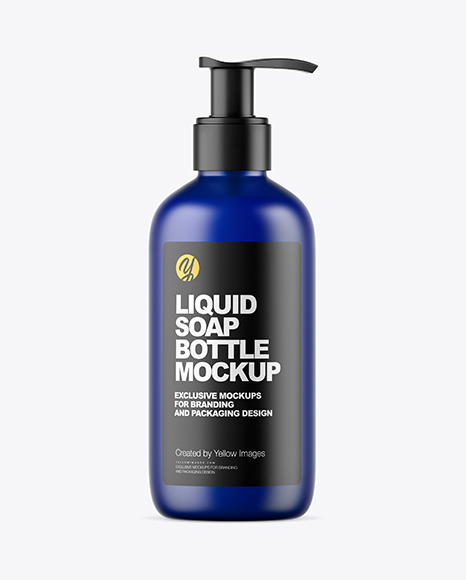 Frosted Dark Blue Liquid Soap Bottle with Pump Mockup