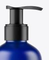 Frosted Dark Blue Liquid Soap Bottle with Pump Mockup