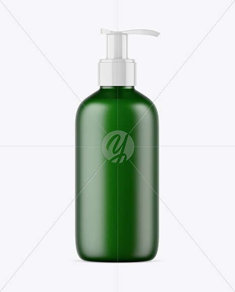 Frosted Dark Green Liquid Soap Bottle with Pump Mockup