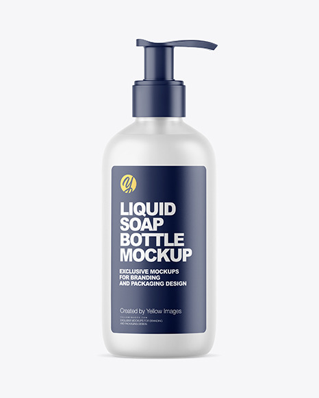 Frosted Liquid Soap Bottle with Pump Mockup