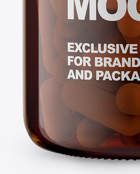 Amber Glass Bottle With Pills Mockup