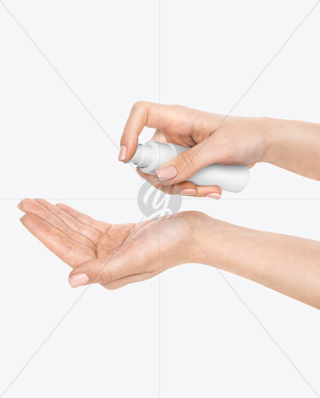 Hands w/ Sanitizer Bottle Mockup