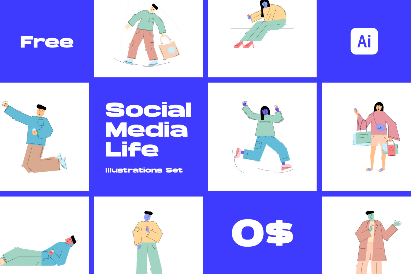 Social Media Life Illustrations Set Social Media Life Illustrations Set