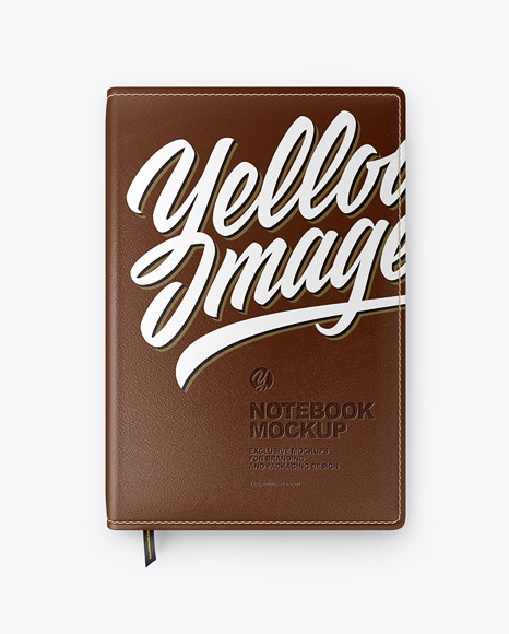 Notebook With Leather Cover Mockup - Top View