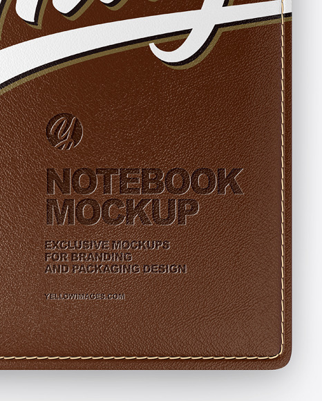 Notebook With Leather Cover Mockup - Top View