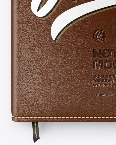 Notebook With Leather Cover Mockup - Top View