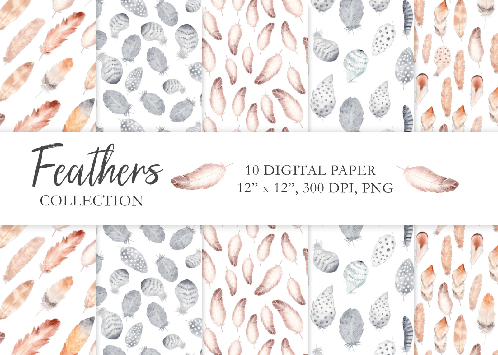 Watercolor Boho Feathers Collection Watercolor Boho Feathers Collection