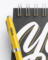 Glossy Notebook Mockup With Pen