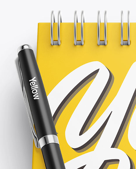 Glossy Notebook Mockup With Pen