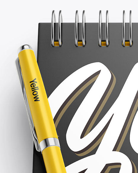 Matte Notebook Mockup With Pen