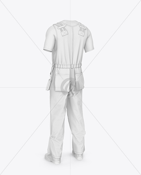 Working Overalls Mockup – Back Half Side View