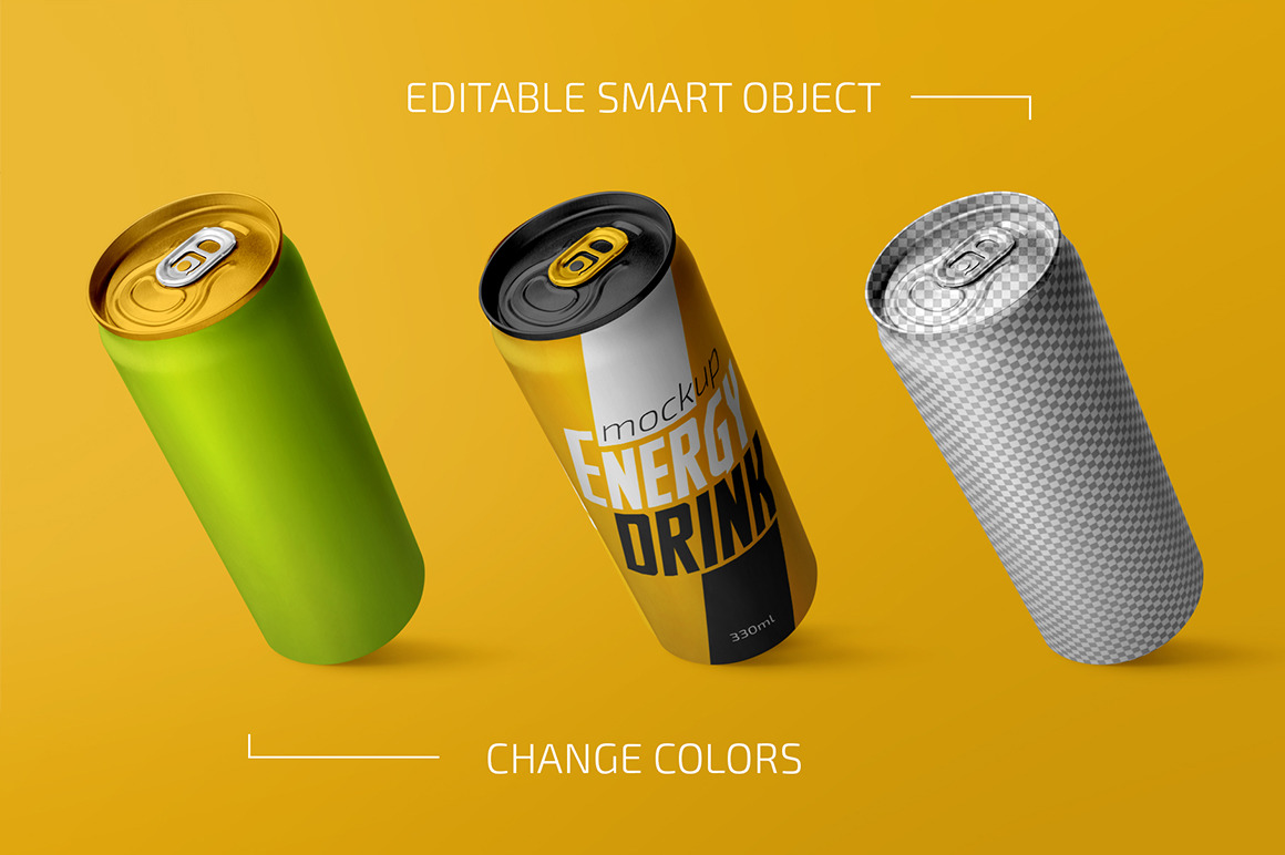 330ml Energy Drink Can Mockup Set