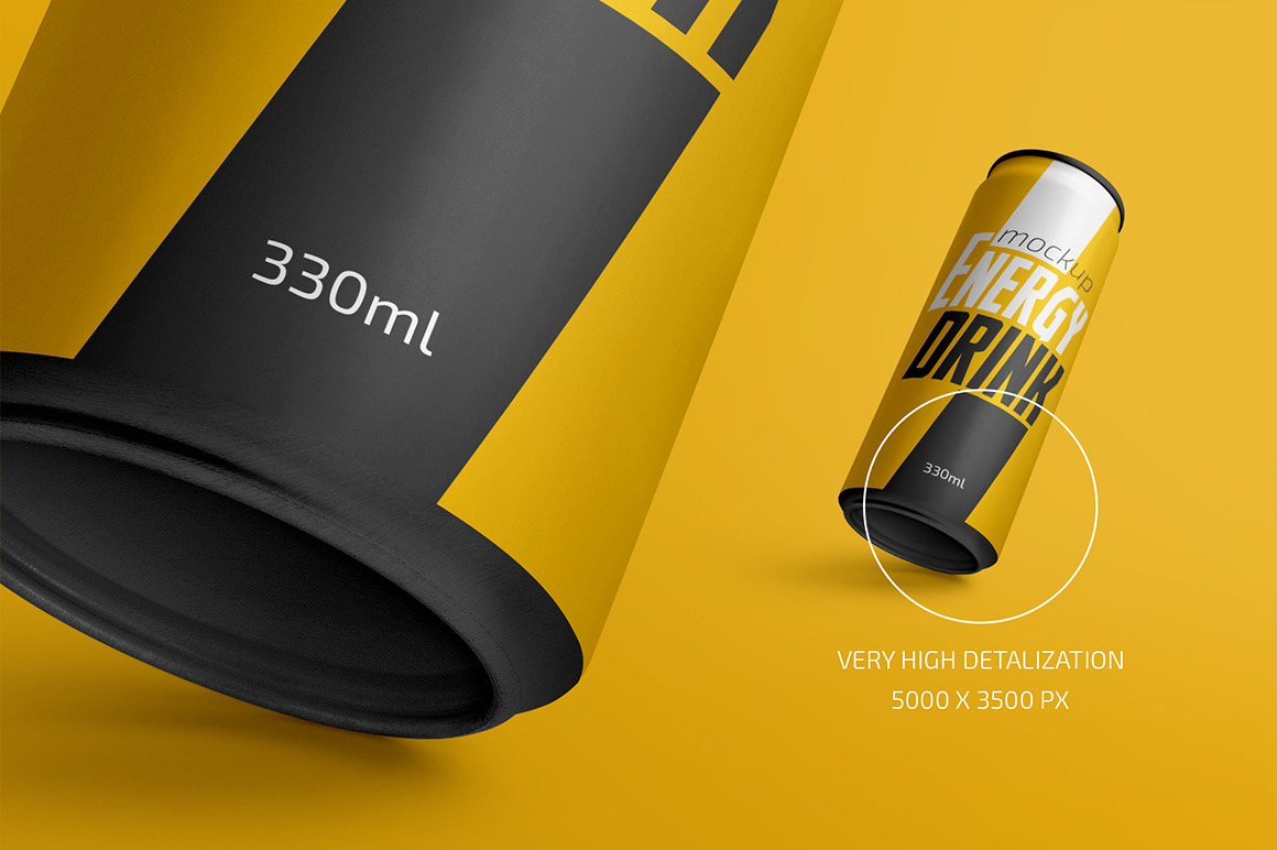 330ml Energy Drink Can Mockup Set