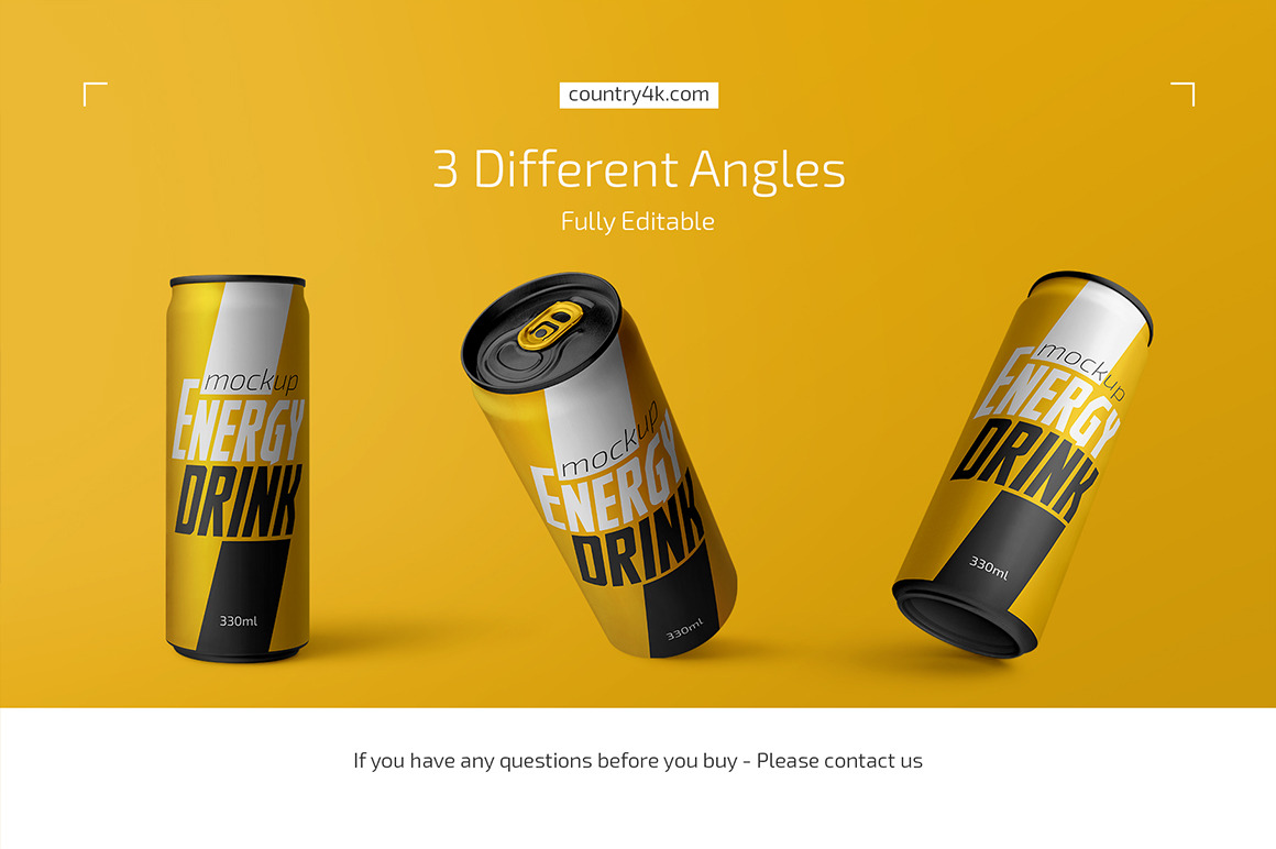 330ml Energy Drink Can Mockup Set