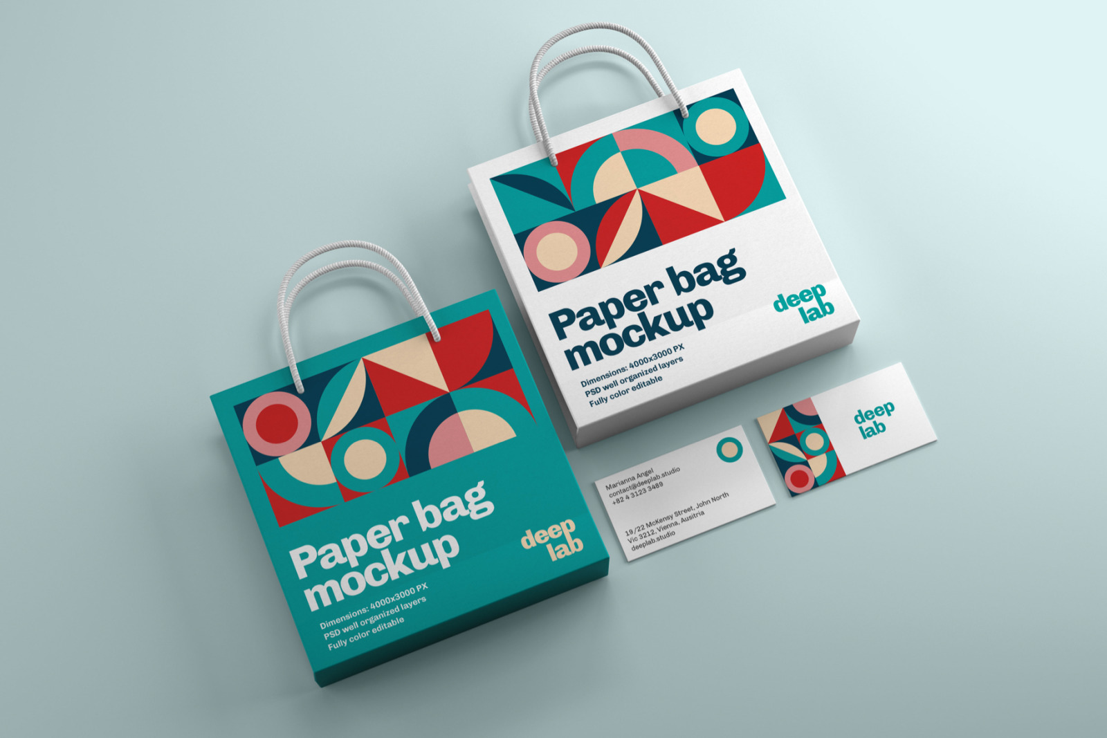 Paper Bag &amp; Business Card Branding Mockup Set