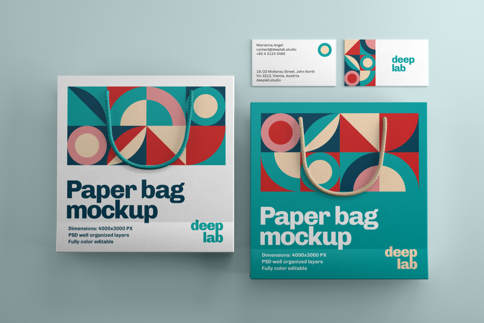 Paper Bag &amp; Business Card Branding Mockup Set