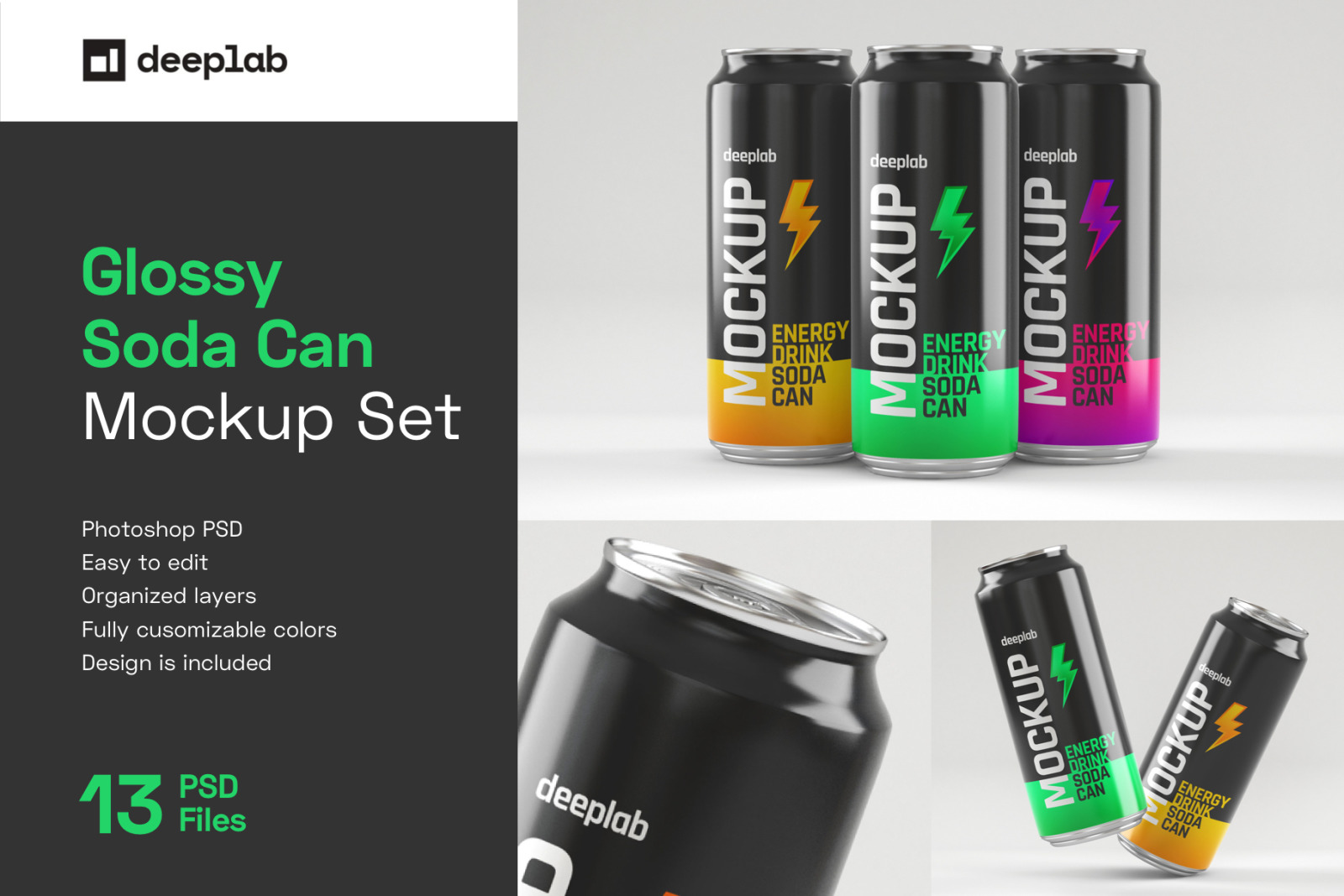 Glossy Soda Can Mockup Set