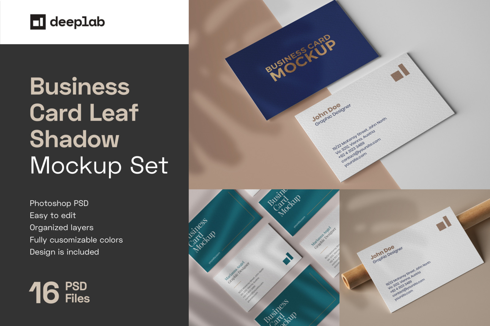 Business Card Mockup Set With Overlay Shadow