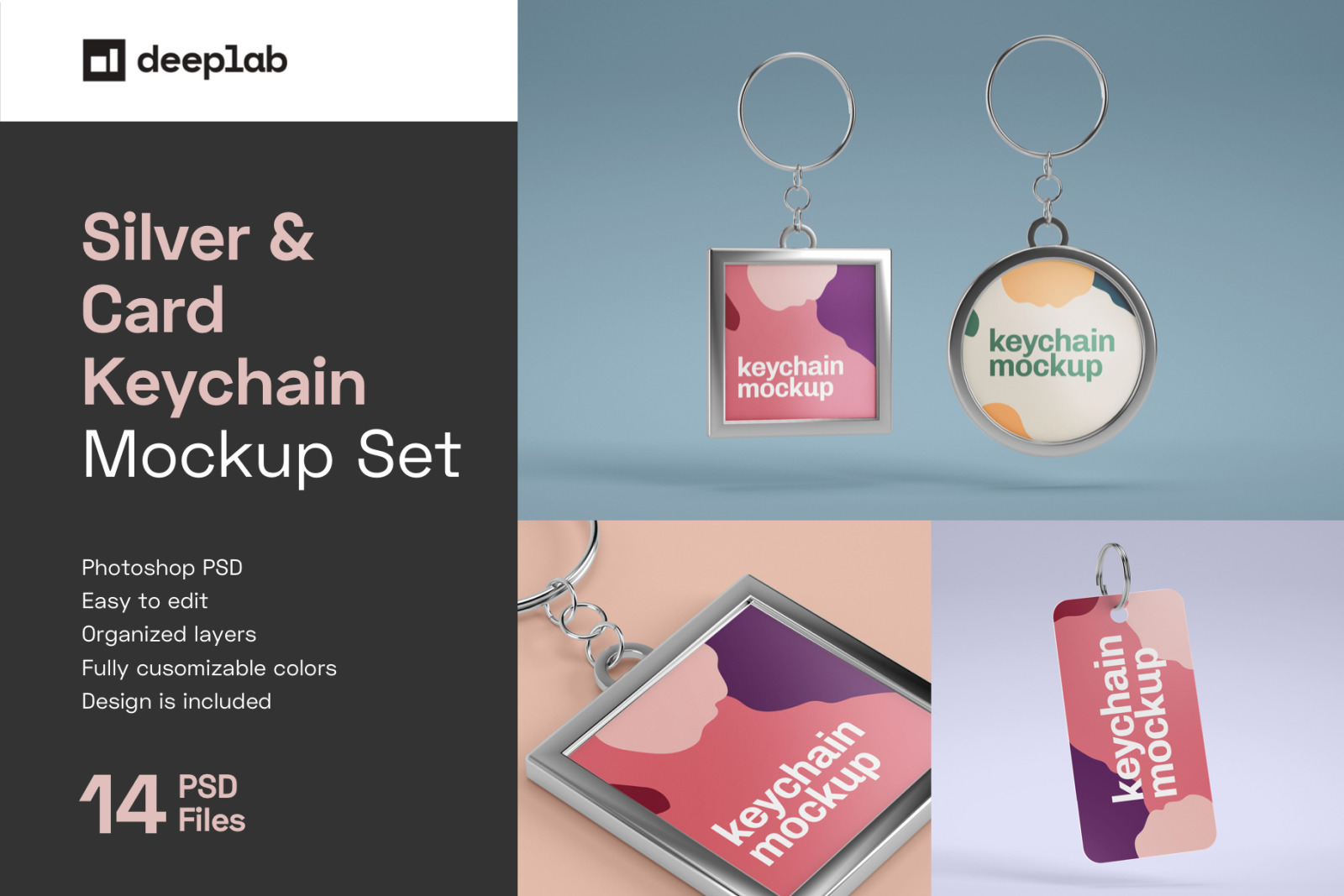 Silver & Card Keychain Mockup Set Silver & Card Keychain Mockup Set