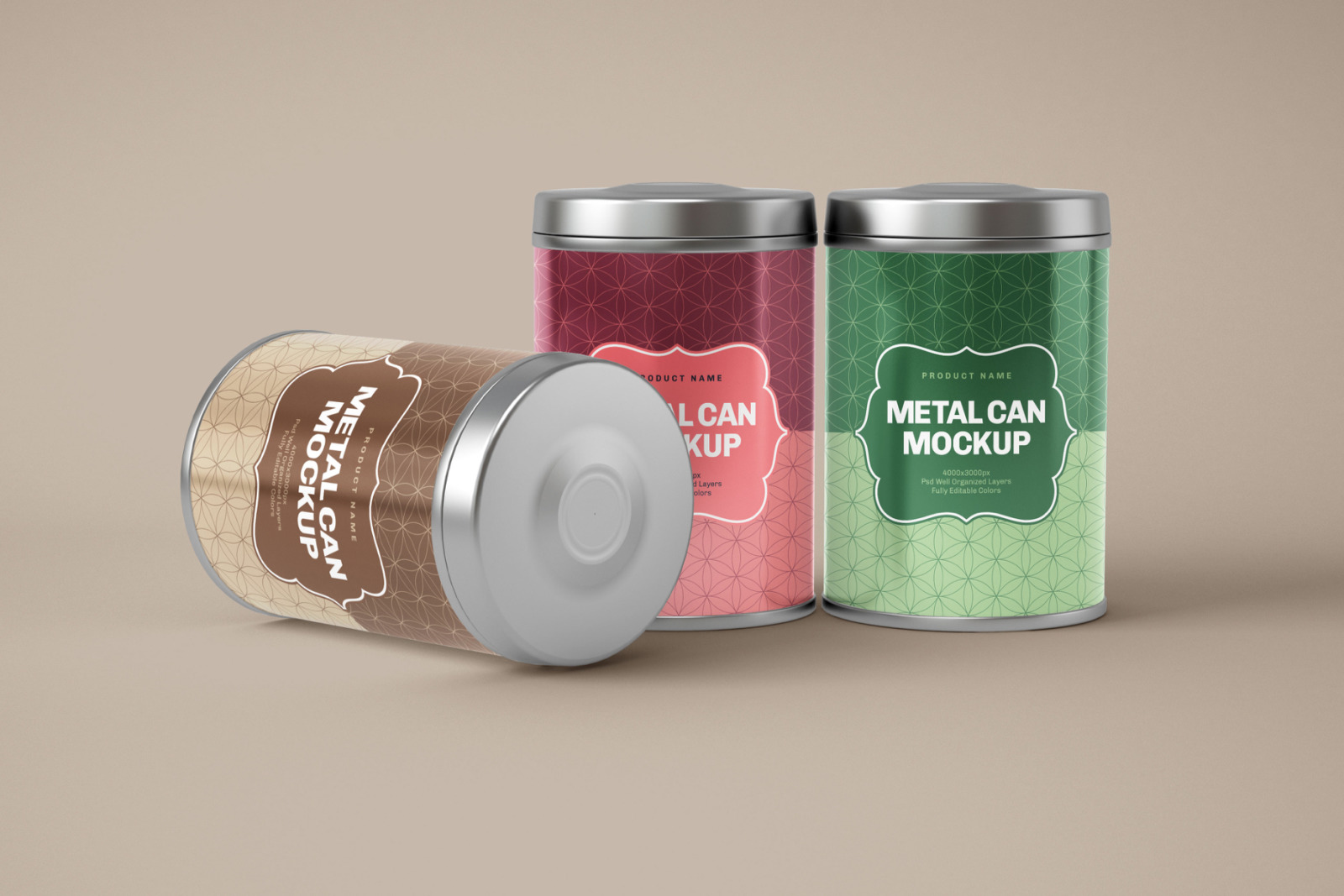 Glossy Round Tin Can Box Mockup Set