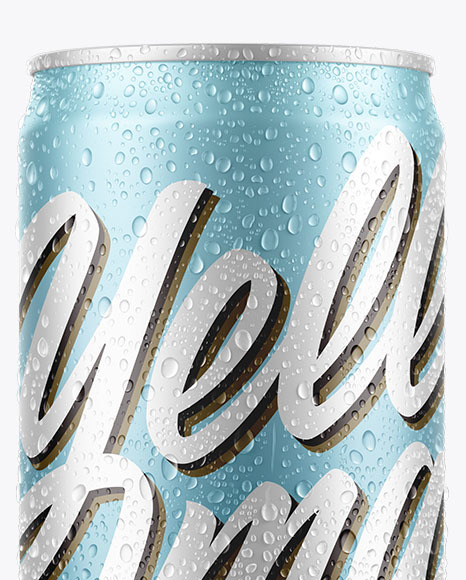 Matte Metallic Can with Water Drops Mockup