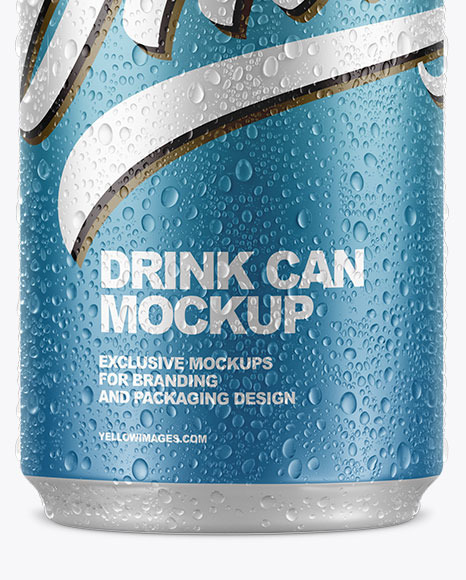 Matte Metallic Can with Water Drops Mockup