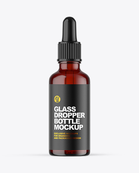 Dark Amber Glass Dropper Bottle Mockup