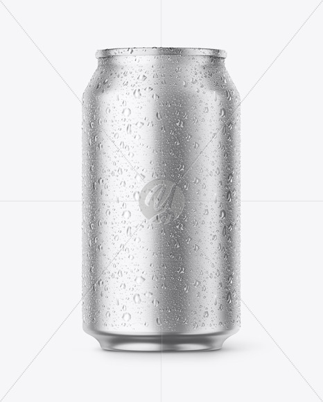 Metallic Aluminium Can with Drops Mockup - Front View