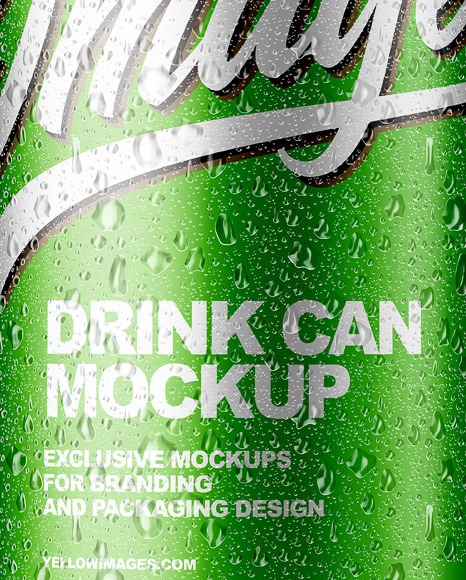 Metallic Aluminium Can with Drops Mockup - Front View