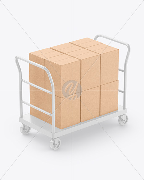 Warehouse Trolley With Kraft Boxes Mockup