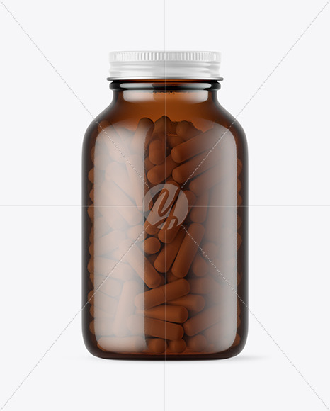 Amber Glass Pills Bottle Mockup