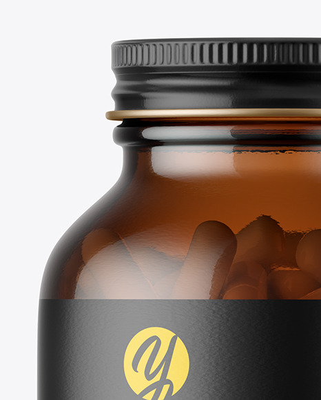 Amber Glass Pills Bottle Mockup