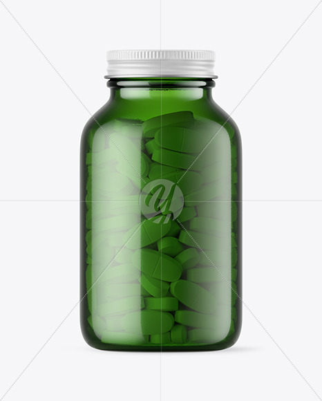 Green Glass Pills Bottle Mockup