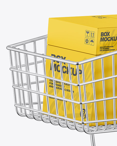 Shopping Cart W/ Paper Boxes Mockup