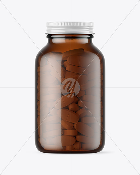 Amber Glass Pills Bottle Mockup