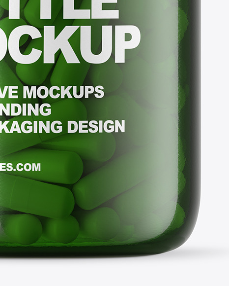 Green Glass Pills Bottle Mockup