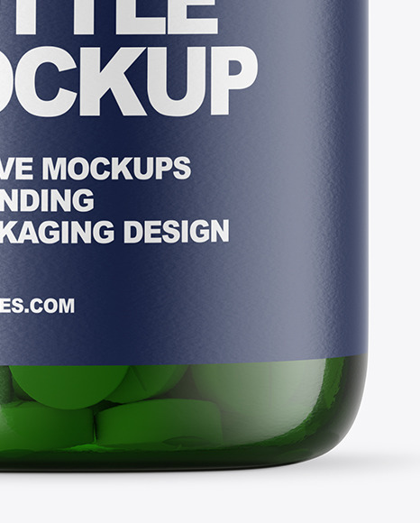 Green Glass Pills Bottle Mockup