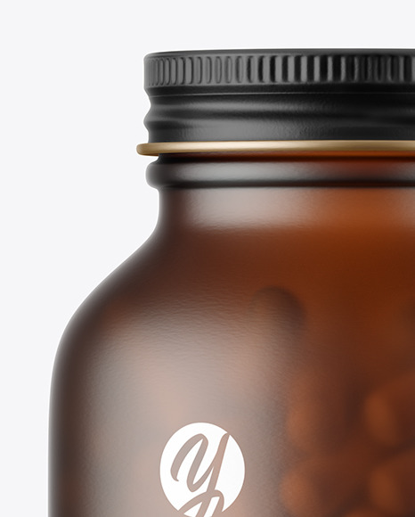 Frosted Amber Glass Pills Bottle Mockup