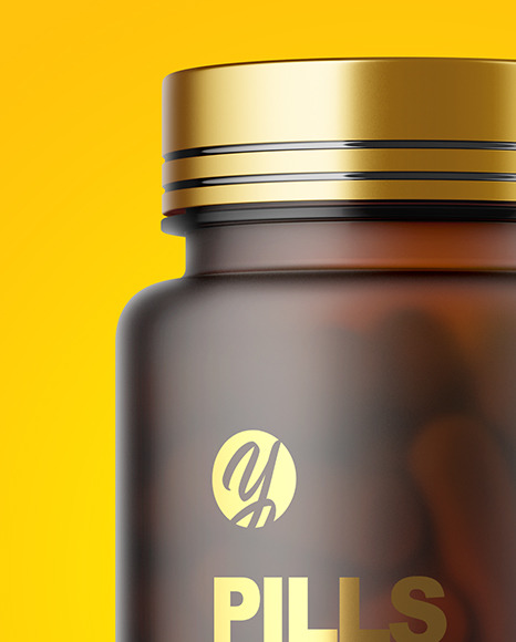 Frosted Amber Pills Bottle Mockup