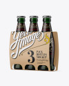 Kraft Paper 3 Pack Dark Green Bottle Carrier Mockup - Halfside View