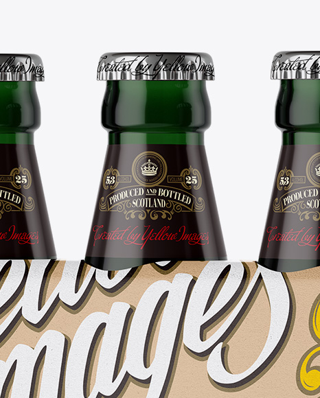 Kraft Paper 3 Pack Dark Green Bottle Carrier Mockup - Halfside View