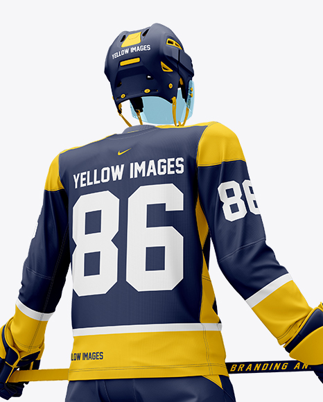 Men’s Full Ice Hockey Kit with Stick mockup (Hero Back Shot)