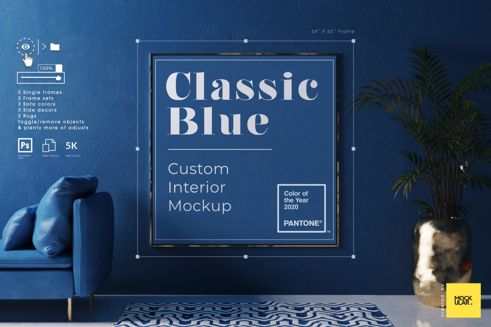 Classic Blue Interior Mockup - Customizable Frames &amp; Furniture